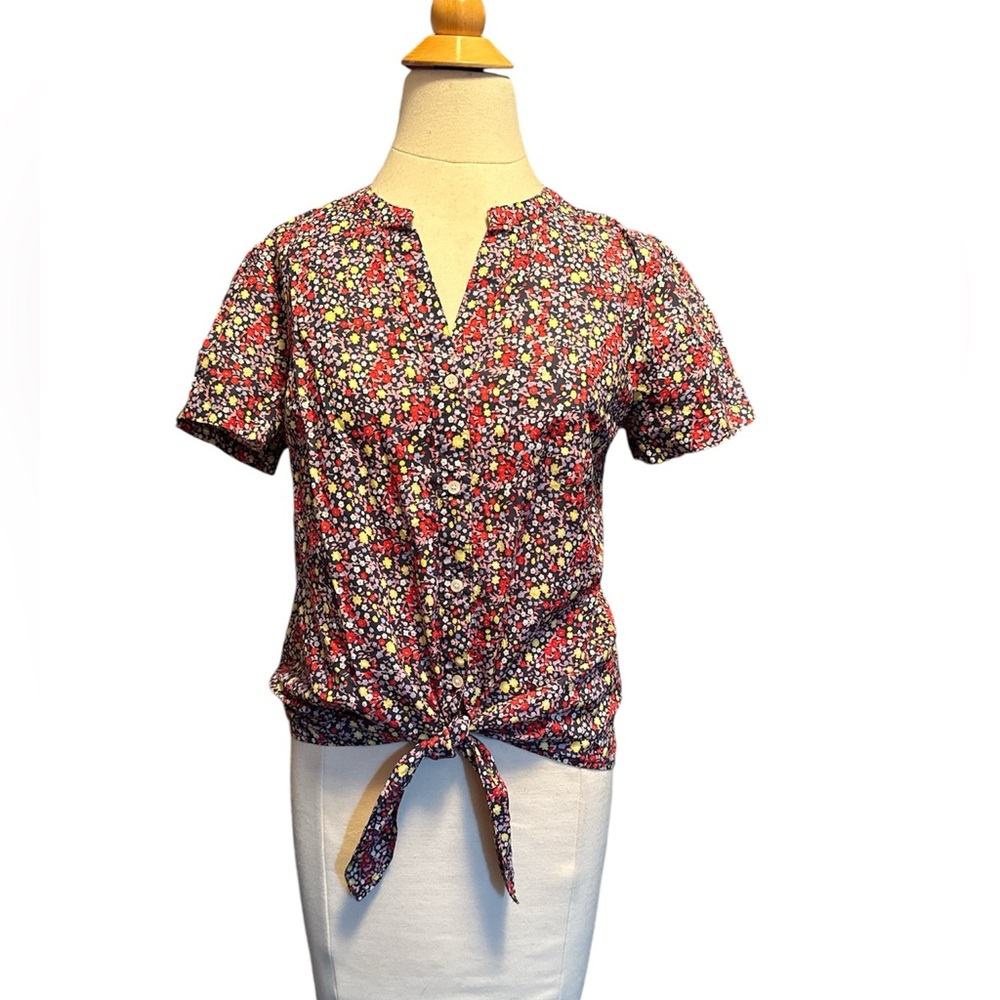 J.Crew Multi Floral Button Down Tie Front Shirt